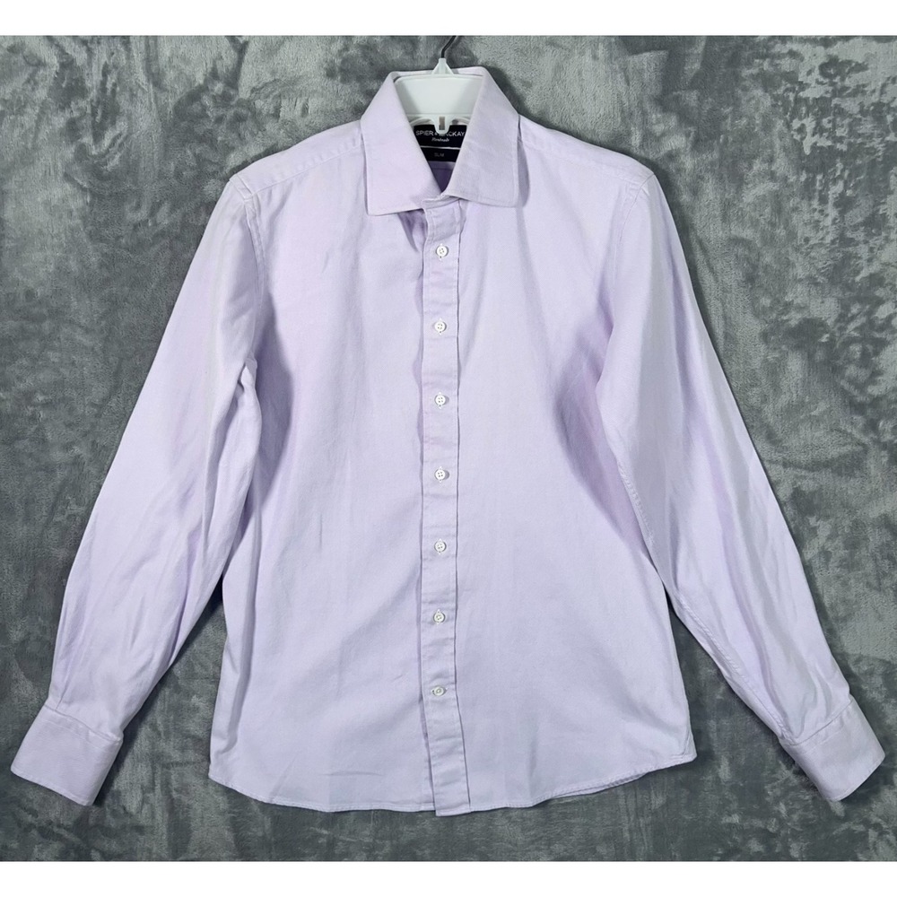Spier & Mackay Button Up Dress Shirt Mens 15.5 36 Purple Slim Fit Long Sleeve